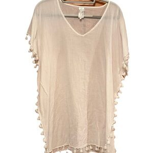 Seafolly White Sheer cover up lined w/Tassels v neck  size small
